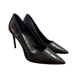 Calvin Klein Black Croc Embossed Pointed Toe Stiletto Pumps Heels Womens 9.5M